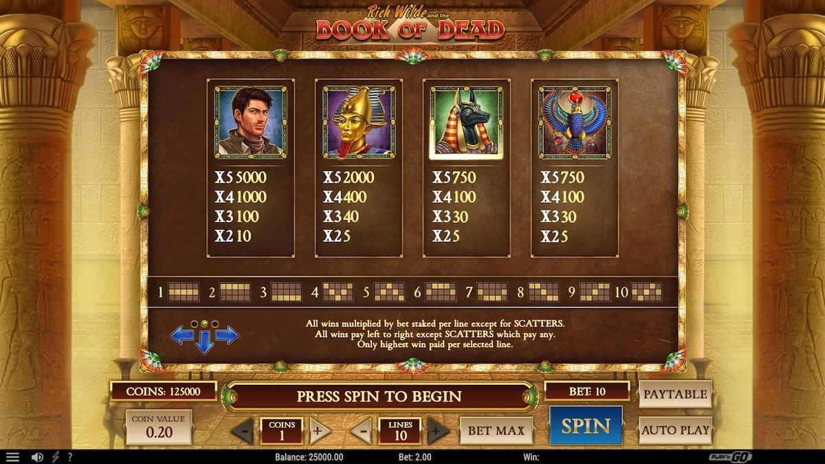 Book of Dead Slot Symbols