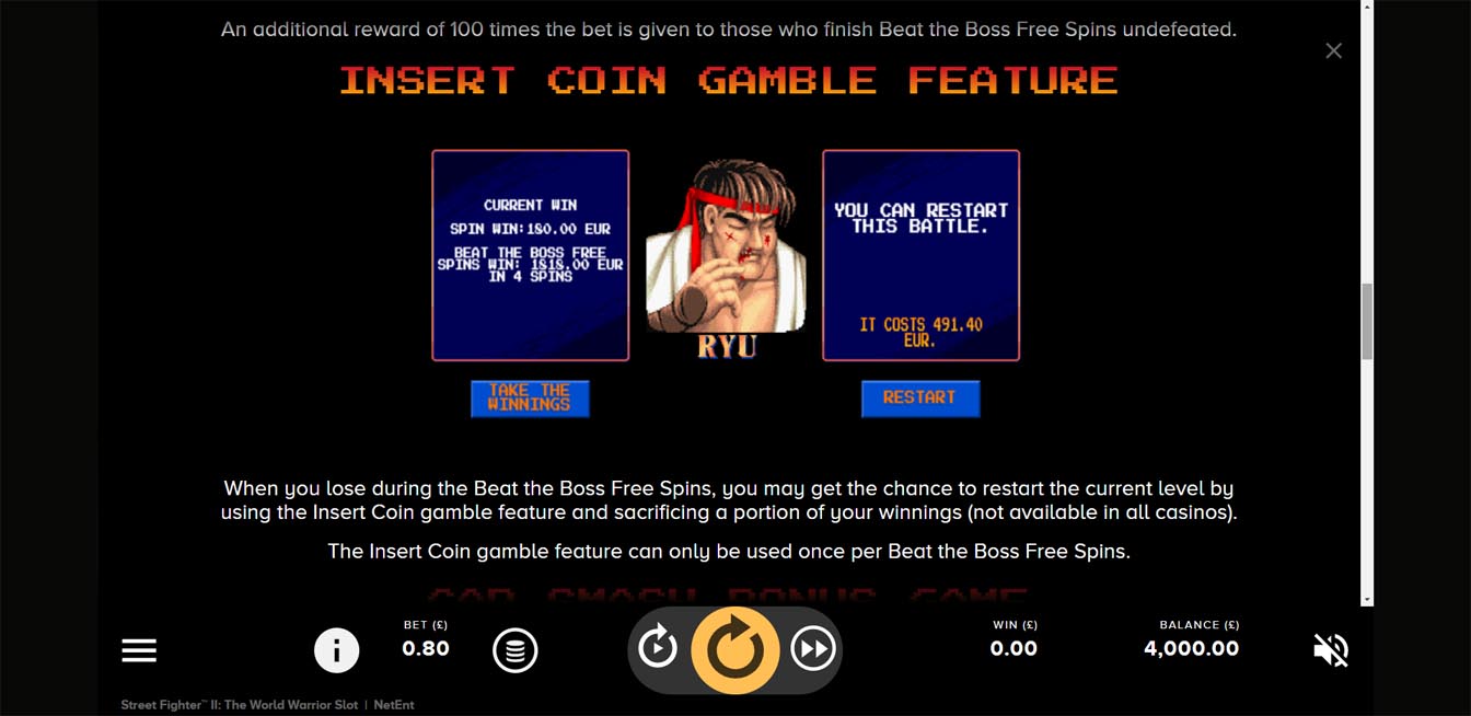 Street Fighter II: The World Warrior Slot Insert Coin Gamble Feature