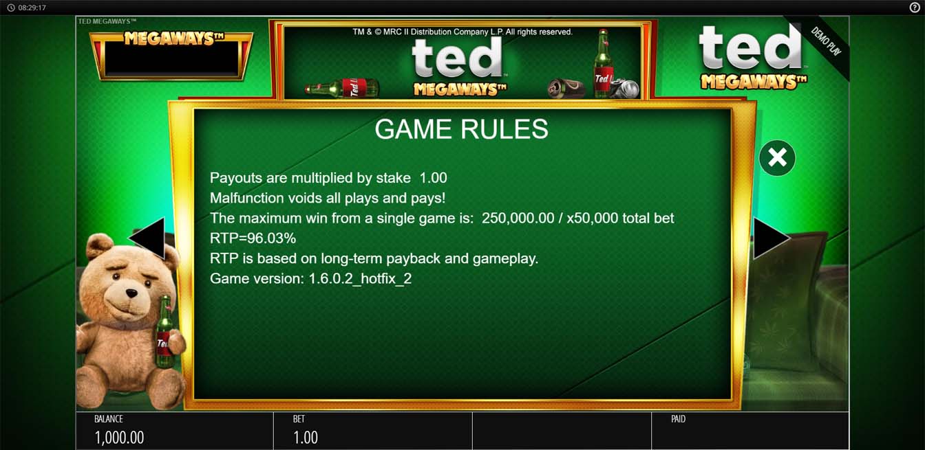 Ted Megaways Slot Game Rules