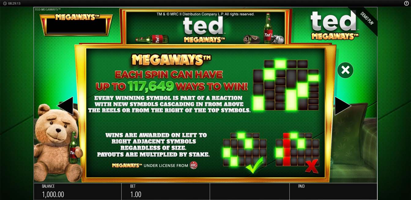 Ted Megaways Slot Paylines